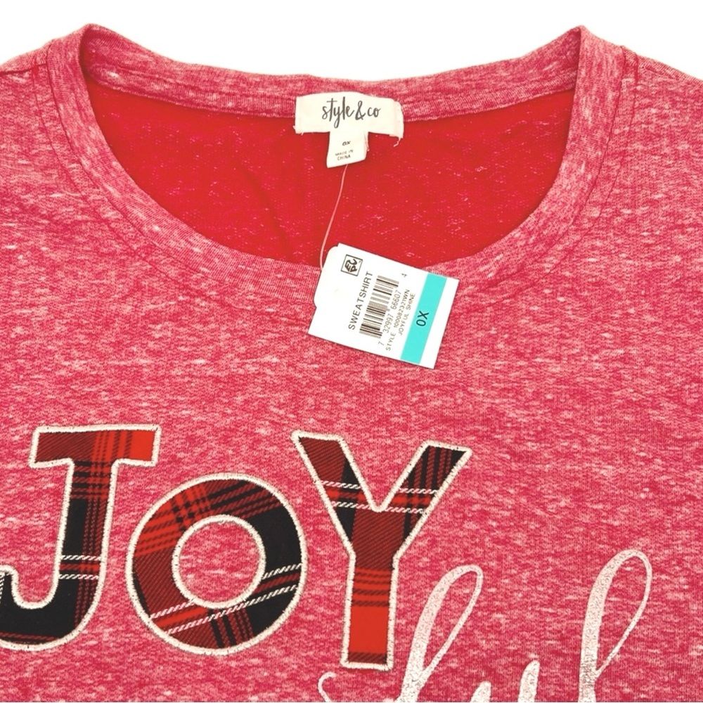 Style & Co Joyful Shine Holiday Sweatshirt Long Sleeve Red Heathered Top… - Picture 2 of 9